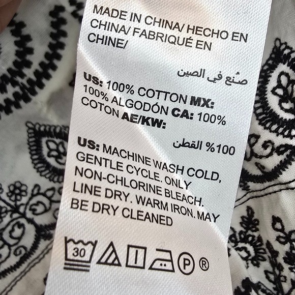 CHICO'S Paisley‎ Eyelet Shirt Black White Cotton Sz OP - 2P Boho Romantic Blouse - Picture 9 of 13